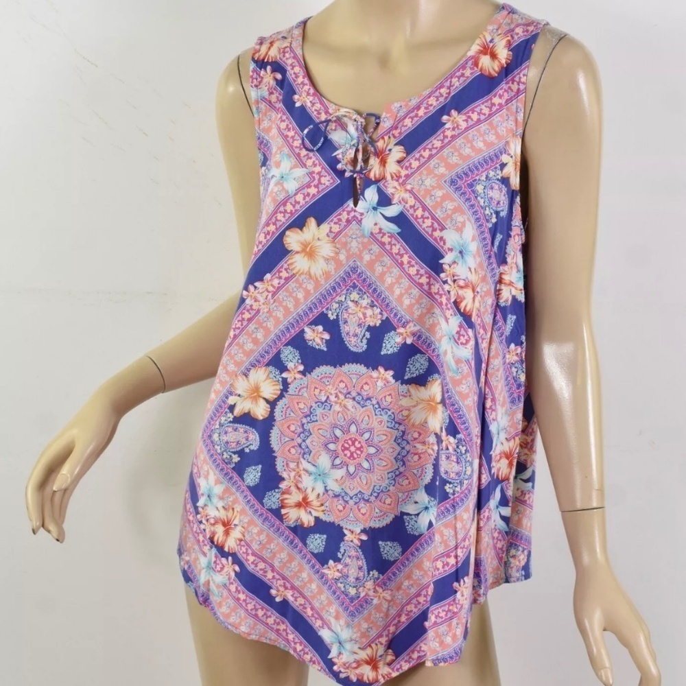 J Jill Plus Top Women's 3X Floral Scarf Print Tank Boho Beach Summer Casual
